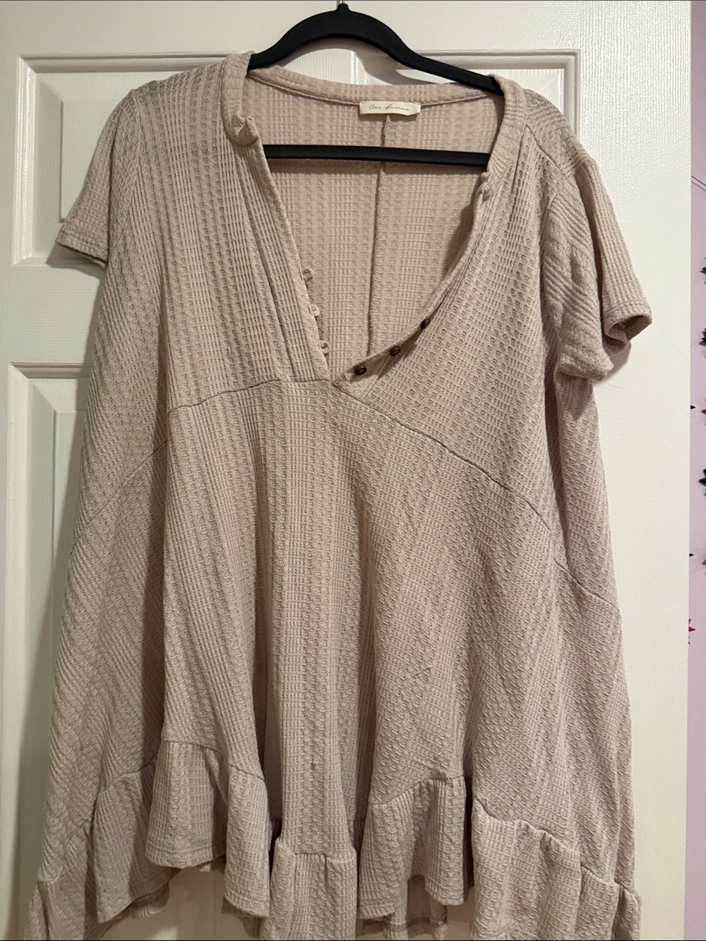 Ces Femme Cream Waffle Knit Ruffle-Hem Tunic
